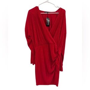 Boohoo Vibrant Red Long Sleeve Dress